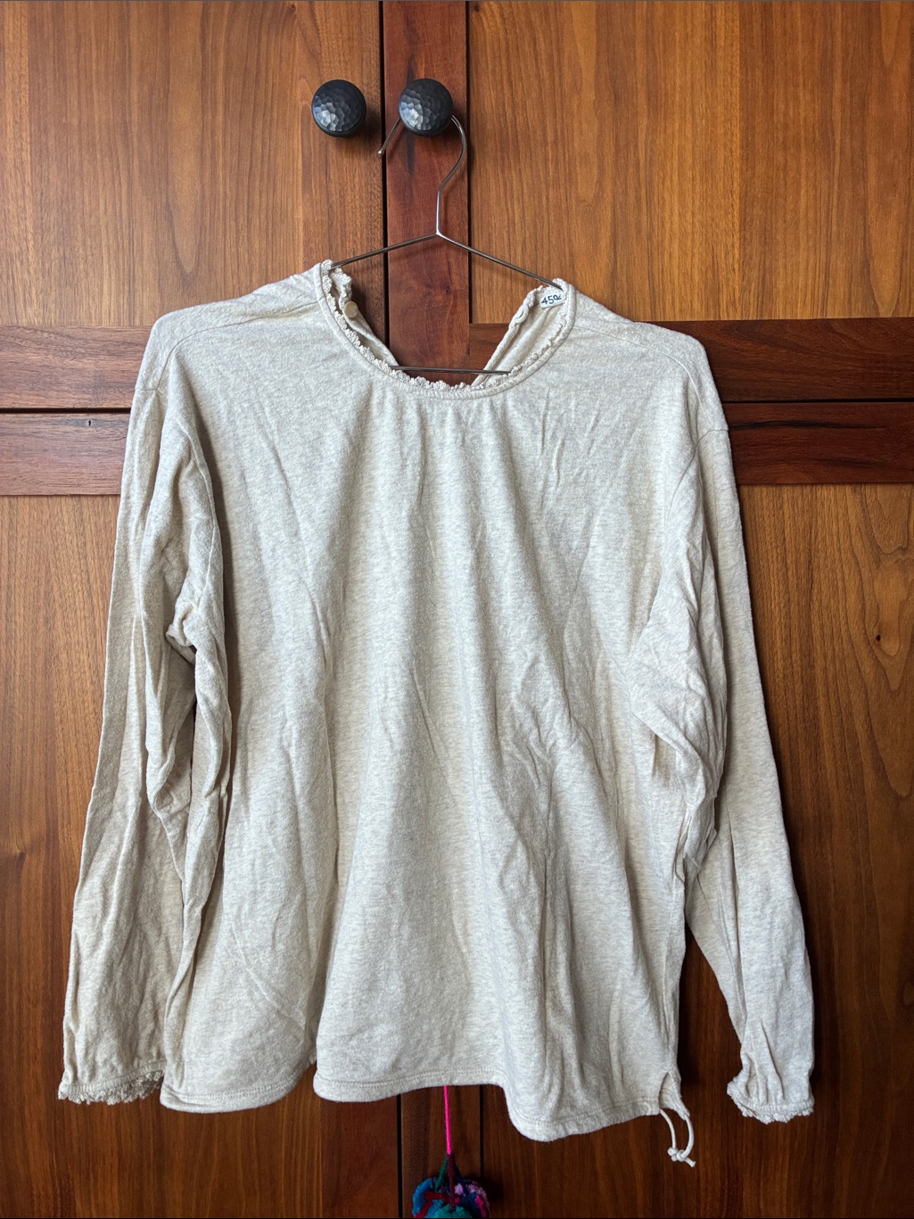Women's Cream Long-Sleeve Ruffle Neck Top, 45rpm